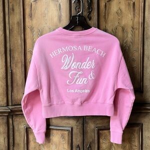 Zara Girls Pink Graphic Wonder Fun Cropped Crewneck Sweatshirt NWOT 10/12 13/14